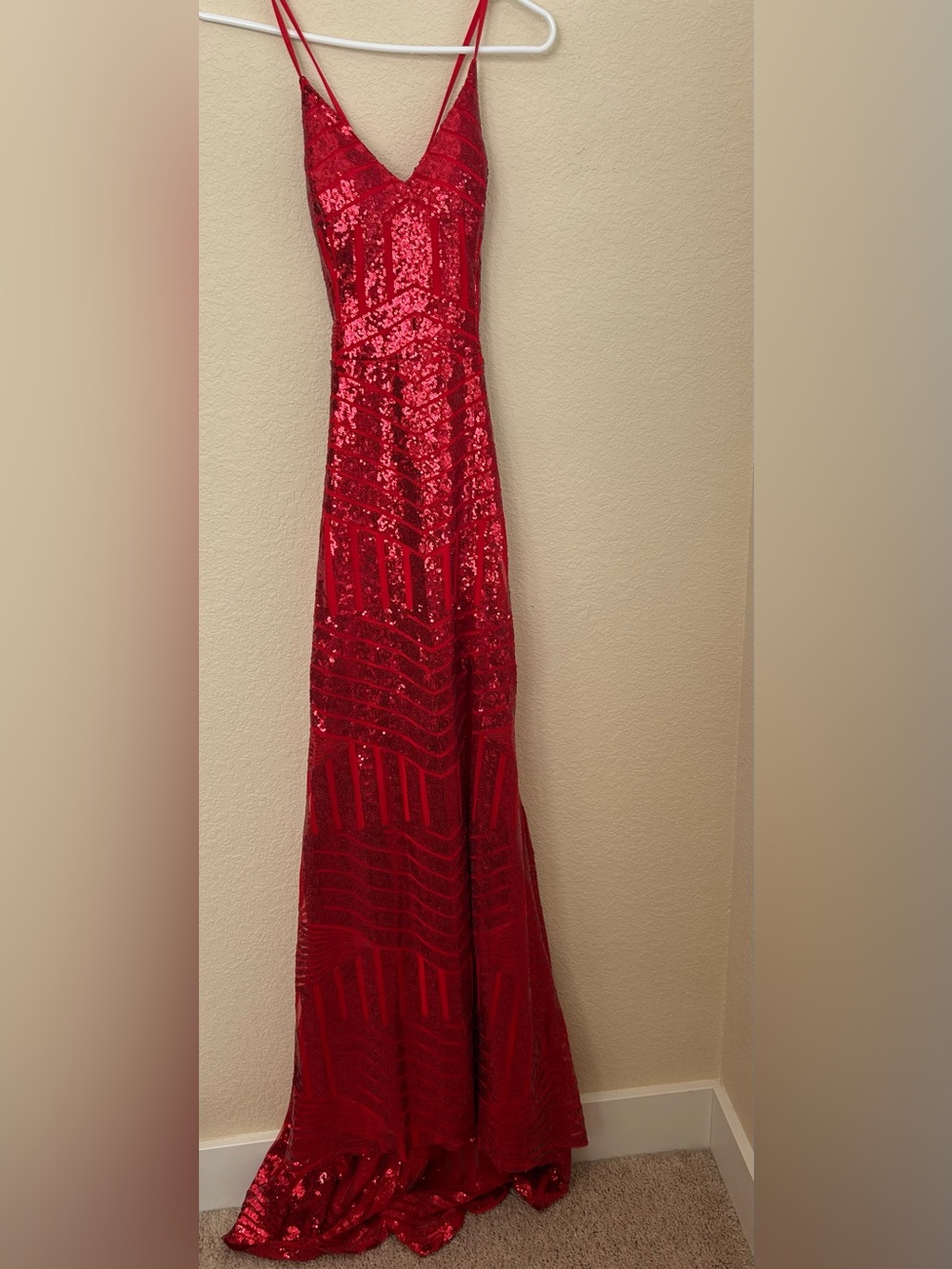 Red Sequin Lace Long Formal Gown Sweetheart Lace-Up Back Prom Formal Sz 6